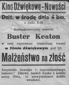 Ogłoszenie  reklamowe z prasy międzywojennej - kina „Wolność” P. Krzyżniewskiego. 