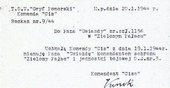 Mianowanie 20 stycznia 1944 r. „Gwiazdy” komendantem schronu „Zielony Pałac” podpisane przez „Kruka” komendanta „Cisa”. 