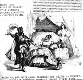 Rycina z albumu „Rozmaitości Polski”: Maria Luisa Królowa Polski i generał Stefan Czarnecki w Chojnicach w 1657 r